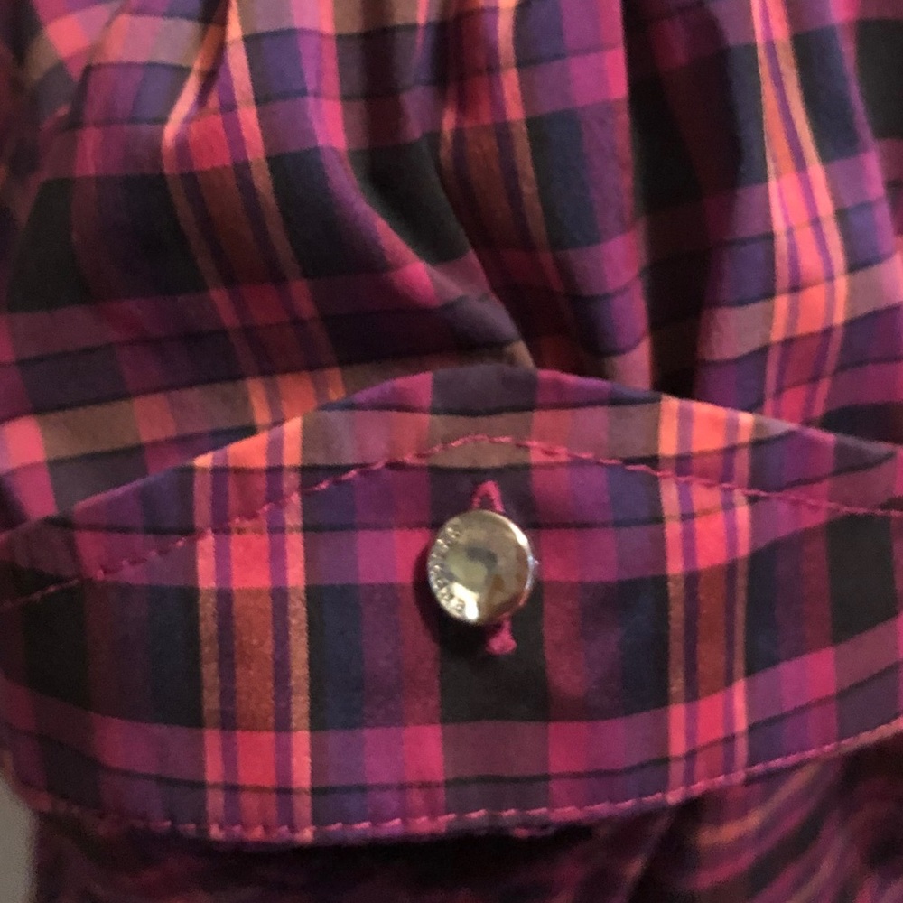 EXPRESS V~NECK PLAID STRETCH BLOUSE - Picture 6 of 13